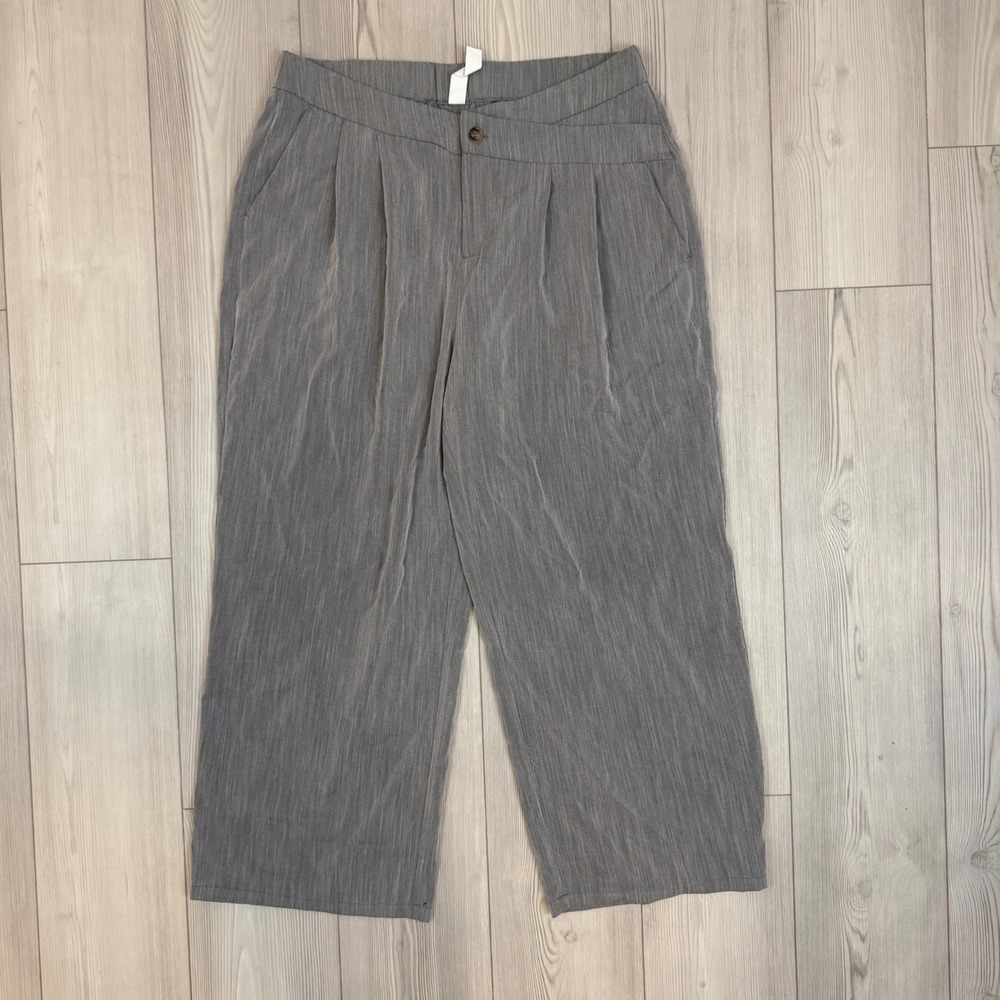 Halara Grey High Waisted Wide Leg Pleated Crossover Waist Trousers XL Regular